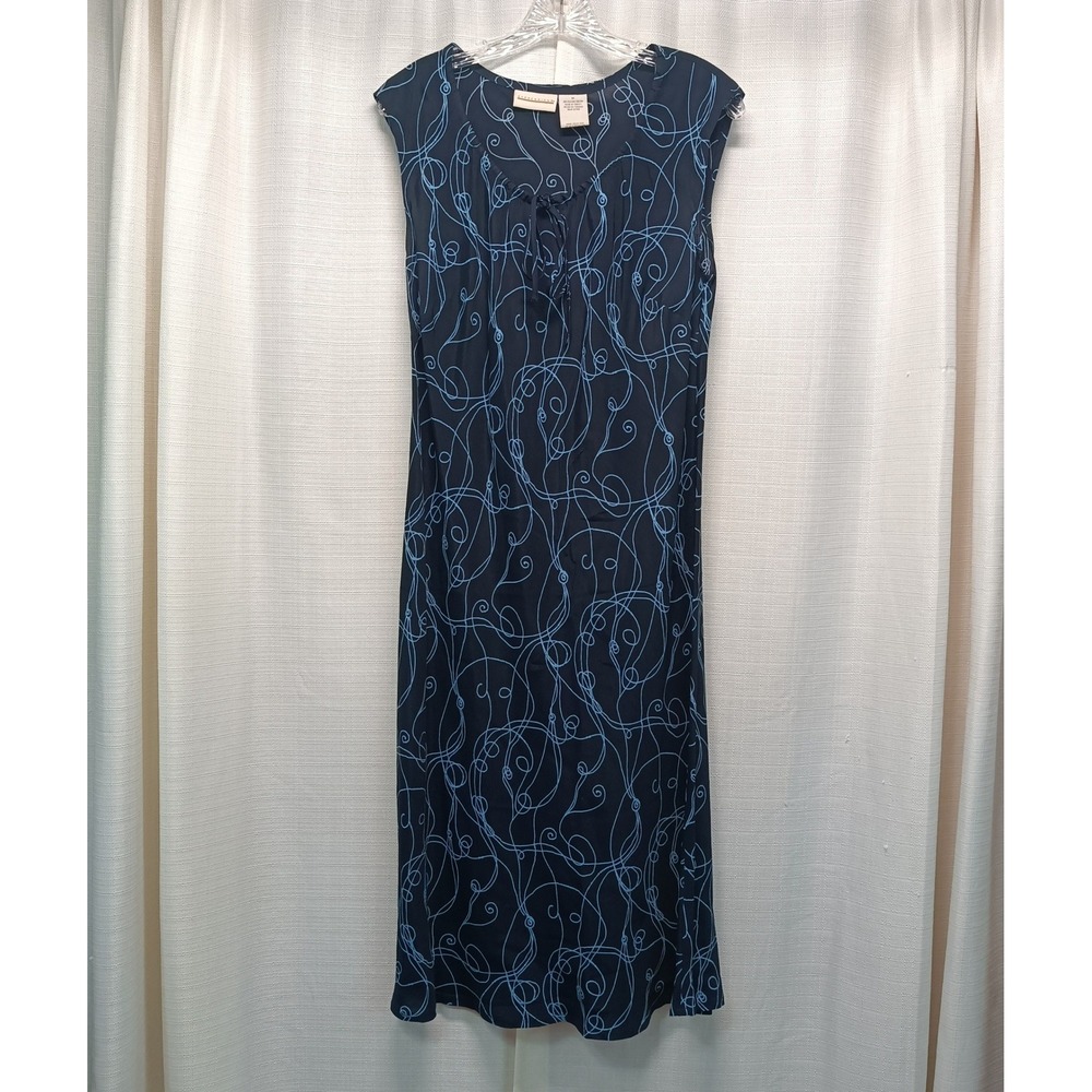 Expressions Women Navy Blue Light Blue Swirl Print Sleeveless Rayon Maxi Dress M